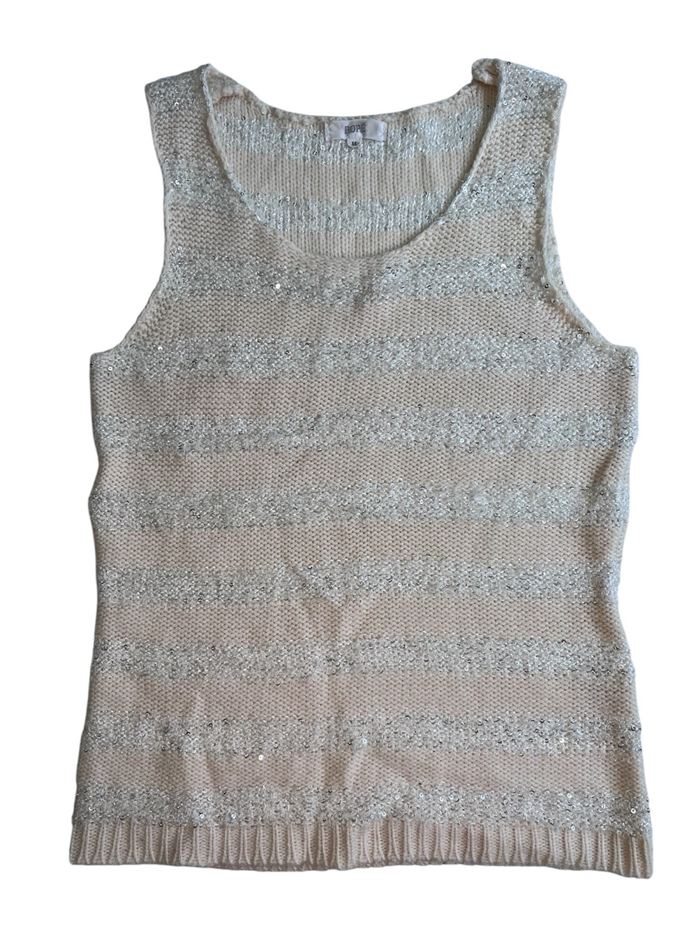 Ropé Cream Striped Knit Tank Top with Subtle Sequins
